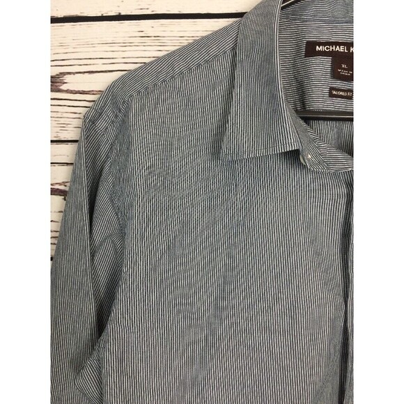 Michael Kors Dress Shirt XL Slate Blue White Pinstripe Long Sleeve Button Down - Picture 3 of 12